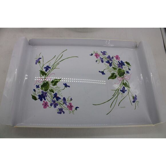 20 pc set of Avon Wild Violets Crystal Clear Glass W/ RARE MATCHING TRAY - Picture 11 of 13